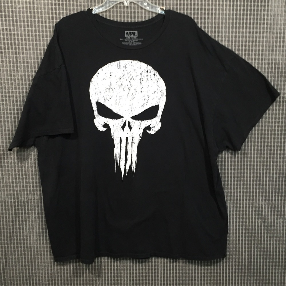 Marvel Punisher T Shirt Mens 3XL Black White Skull Graphic Tee Cotton C-Life